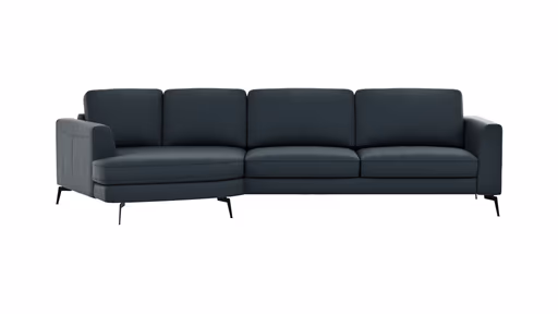 Ecksofa Oviedo - Ecke links mit 2-Sitzer, Leder, Dunkelblau