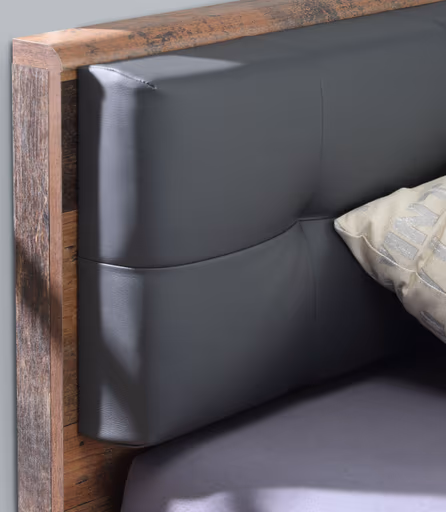 Bettgestell FEA - gepolstertes Kopfteil, Liegefläche ca. 180x200 cm, Old Wood Vintage Dekor, Betonoptik Dunkelgrau