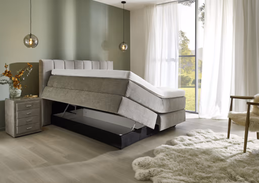 Boxspringbett - Liegefläche ca. 180x200 cm, Stoff, Grau