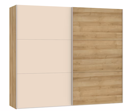 Schwebetürenschrank JOIN IT- B ca. 252 cm, Eiche Dekor, Glas, Creme