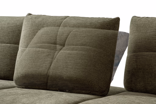 Sofa - 1-Sitzer mit Trapezecke und 3-Sitzer, inkl. Schwenkrücken und Nierenkissen, Stoff, Olive