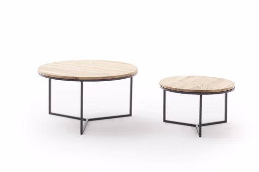 Couchtisch Joan 2- LBH ca. 58x58x33 cm, Asteiche massiv, Gestell schwarz