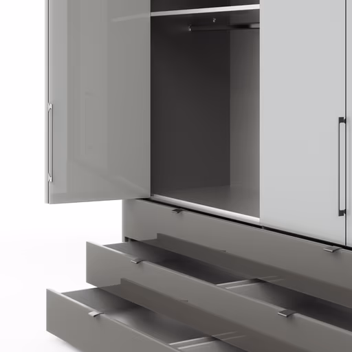 Drehtürenschrank Marbella - B. ca. 157cm, Korpus Melamin, Grau, Front Glas, Weiß