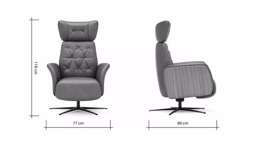 Drehsessel Aberdeen - Größe M, inkl. Relaxfunktion, Holzblende furniert, Nussbaum, Leder, Moos