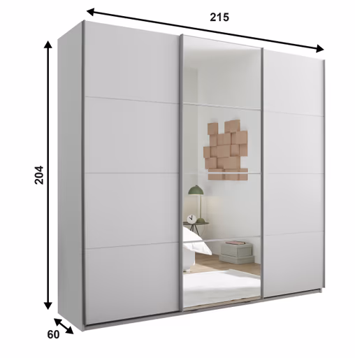 Schwebetürenschrank- B ca. 215 cm, Weiß, Spiegel