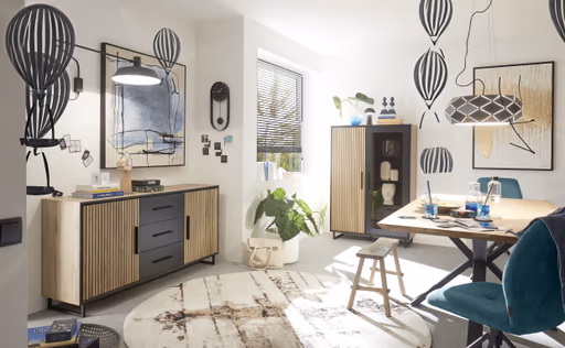 Esstisch - LB ca. 200x100 cm, Eiche massiv geölt, Schweizer Kante, Schwarz