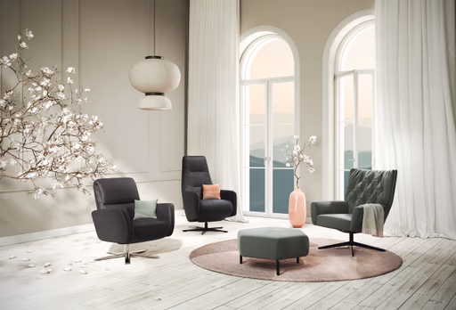 Drehsessel Lotta -Größe L, inkl. Relaxfunktion, Leder, Schwarz