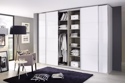 Schwebetürenschrank - B ca. 316 cm, Farbglas Kristallweiß