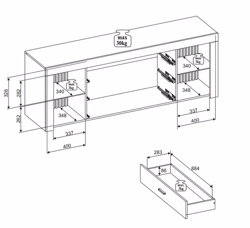 TV-Lowboard - mit Beleuchtung, B ca. 179 cm, Weiß, Evoke Eiche Nachbildung