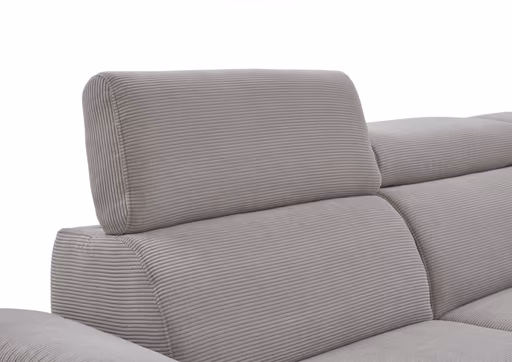 Ecksofa EM Labin - 2,5-Sitzer mit Ecke rechts, Kopfteile verstellbar, Stoff, grau