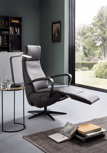 Relaxsessel Girona - Relaxfunktion (motorisch), Leder, Graphit