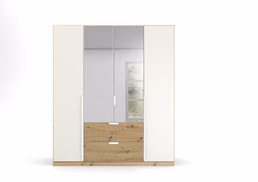 Drehtürenschrank ROMAN SPIN- B ca. 181 cm, Eiche Dekor, Weiß, Spiegel