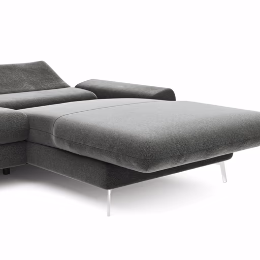 Ecksofa Gotera - 1,5-Sitzer med + 1,5-Sitzer med mit Longchair groß rechts inkl. Schlaffunktion (teilmotorisch), Armlehne klappbar, Rückenlehne verstellbar  und einmal Relaxfunktion (teilmotorisch), Stoff, Anthrazit