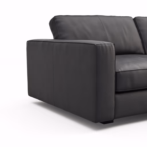 Sofa Aprino 2 - 3,5-Sitzer L, Dickleder, Schwarz, Armlehne Block schmal