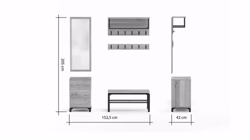 Garderobenkombination Williston - Korpus Wildeiche geölt / Front sandgestrahlt