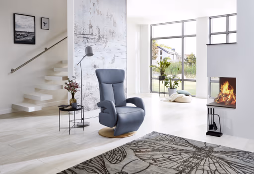 Fernsehsessel EM Plauen - Relaxfunktion, Leder, Graublau