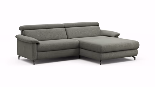 Ecksofa Paulina - 1-Sitzer mit Longchair rechts, Kopfteil verstellbar, Stoff, Khaki