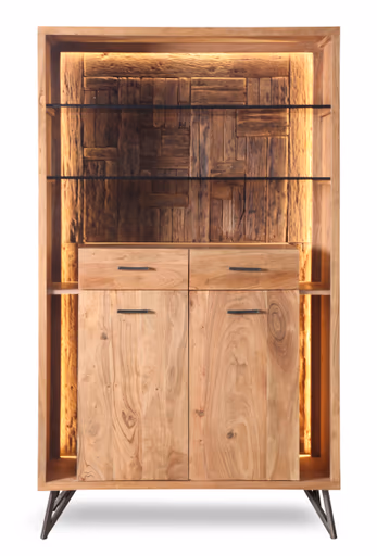 Highboard - mit Beleuchtung, B ca. 115 cm, Akazie massiv