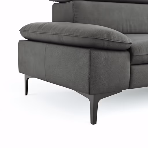 Ecksofa Felipa - 2,5-Sitzer mit Longchair rechts inkl. Kopfteil verstellbar, Leder, Grau