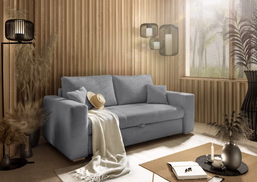 Sofa JORDEN 2 - 2,5-Sitzer inkl. Schlaffunktion mit Bettkasten, Stoff, Grau