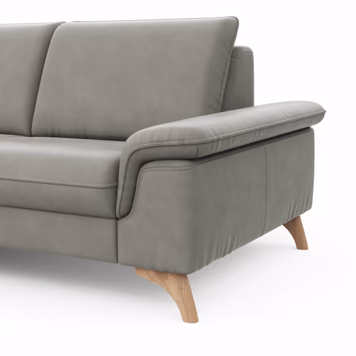 Ecksofa Tulsa KS - 1,5-Sitzer mit Anstellhocker links, Spitzecke und 2,5-Sitzer rechts, Leder, Graubeige