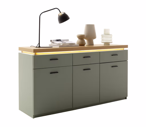 Sideboard - mit Beleuchtung, B ca. 156 cm, Salbeigrün, Eiche Evoke Nachbildung