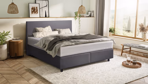 Boxspringbett Premium Line Simple - Liegefläche ca. 180x200 cm, Stoff, Dunkelgrau