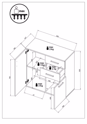 Kommode - B ca. 80 cm, Eiche Evoke Nachbildung, Weiß
