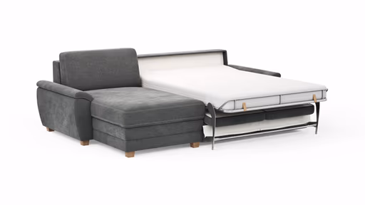 Ecksofa Lakeville 1 - Longchair links mit 2-Sitzer inkl. Schlaffunktion mit Bettkasten, Stoff, Grau