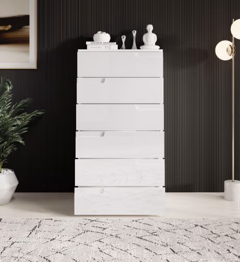 Kommode - B ca. 65 cm, Weiß, Weiß Hochglanz