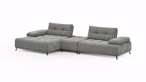 Ecksofa Comodo - Longchair Links, Stoff, Hellgrau