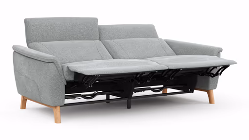 Sofa Nevin - 3-Sitzer, inkl. Relaxfunktion und Kopfteilverstellung (motorisch), Stoff, Silbergrau 