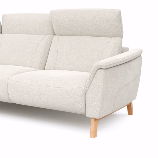 Ecksofa Nevin - Longchair links mit 2-Sitzer rechts, inkl. Kopfpolsterverstellung, Stoff, Weiß
