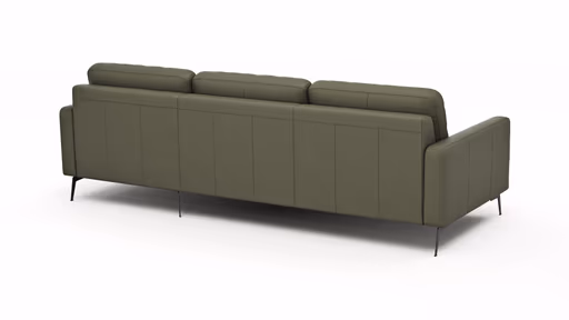 Ecksofa Enna - 3-Sitzer mit Longchair rechts, Armlehne A, Leder, Olive
