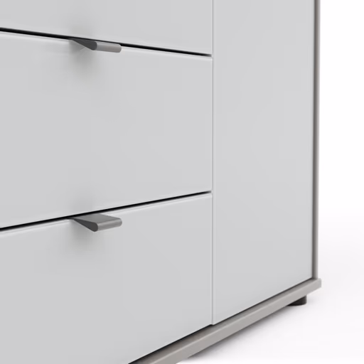 Kommode Marbella - Lack, Grau, Glas, Weiß