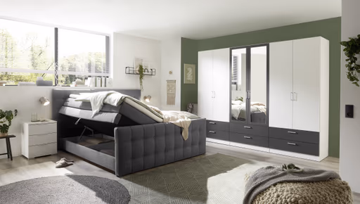 Boxspringbett - Liegefläche ca. 180x200 cm, Stoff, Dunkelgrau