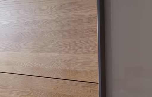 Schwebetürenschrank Lenoso -  B. ca. 260 cm, Eiche massiv, Glas, Champagner