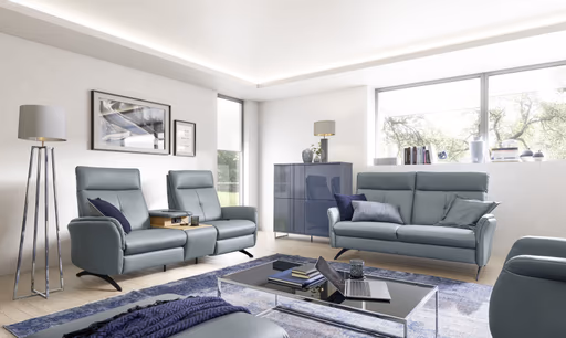 Sofa - 2,5-Sitzer, Leder, Graublau