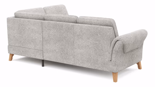 Ecksofa Almyra - 2,5-Sitzer mit Ottomane rechts, inkl. Schlaffunktion und Bettkasten, Stoff, Silbergrau