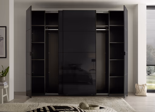 Schwebe- Drehtürenschrank - B. ca. 267 cm, Grauglas, Graphit