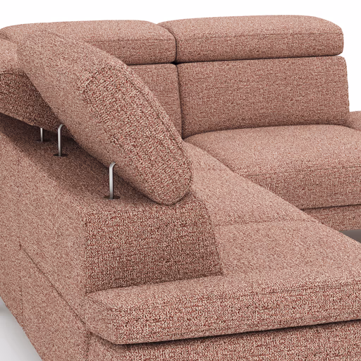 Ecksofa Hudson - 2,5-Sitzer mit Ecke rechts, inkl. Kopfteil/Armlehne verstellbar und Sitzvorzug/Relaxfunktion (motorisch), Stoff, Kupfer