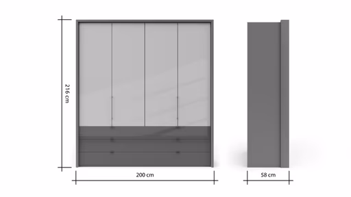 Drehtürenschrank Marbella - B. ca. 157cm, Korpus Melamin, Grau, Front Glas, Weiß