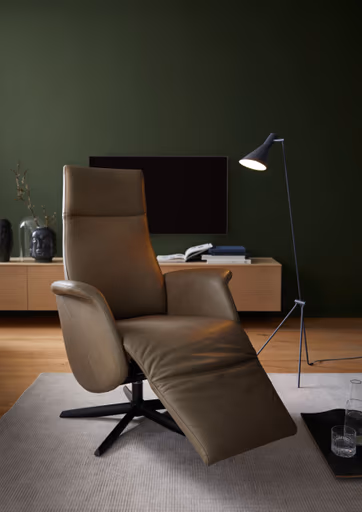 Sessel Girona - Relaxfunktion (motorisch), Leder, Moos