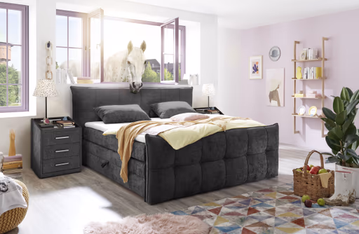 Boxspringbett- Liegefläche ca. 180x200 cm, Stoff, Schwarz