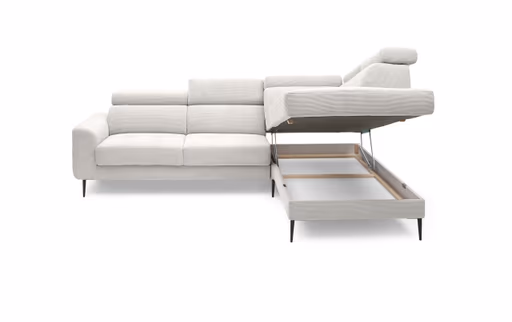 Ecksofa CHARIS - 2-Sitzer, Ecke rechts inkl. Schlaffunktion und Bettkasten, Microfaser, Silbergrau