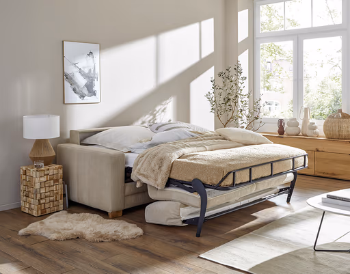 Sofa Lakeville - 2-Sitzer inkl. Schlaffunktion, Gestell Schwarz, Stoff, Beige