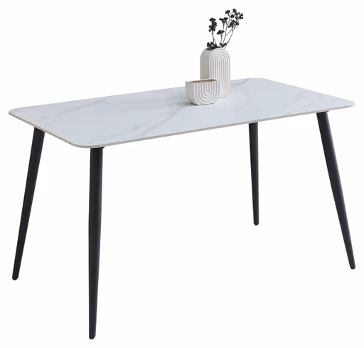 Esstisch - LB ca. 140x80 cm, Weiß marmoriert, Schwarz