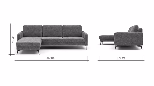 Ecksofa Enna - Longchair Links mit 3-Sitzer, Armlehne A, Stoff, Olivgrün