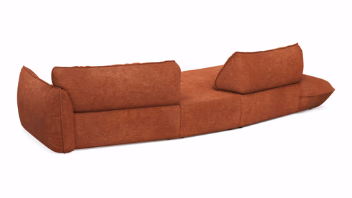Trapezsofa Fluffy - 2-Sitzer mit Trapezelement und Abschlussteil inkl. Rückenlehne verstellbar, Stoff, Kupfer