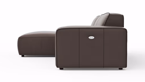 Ecksofa Denver - Longchair links, groß mit 2,5 Sitzer, inkl. Sitzvorzug (motorisch), Leder, Mocca